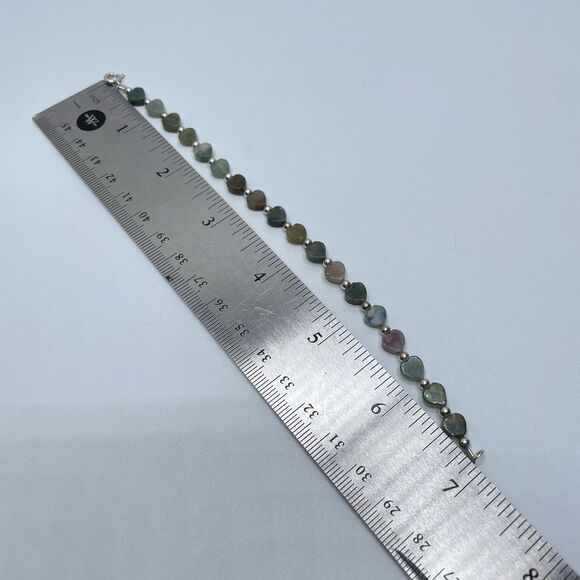925 Sterling Silver Dainty Jasper Heart Heart Beaded Bracelet Cute 6.5 in Boho - Picture 8 of 9